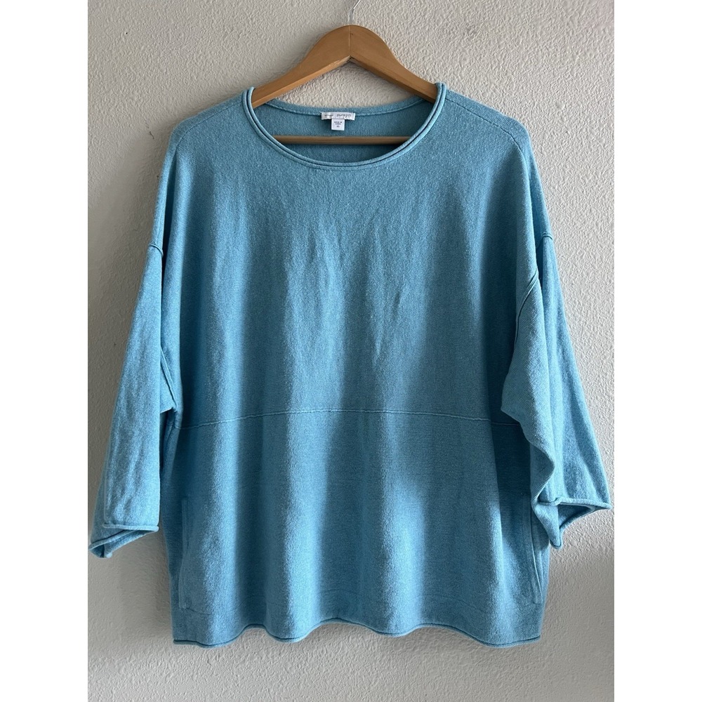 PureJill Kimono Cashmere Blend Sweater Oversized XS Blue Coastal Grandma Neutral